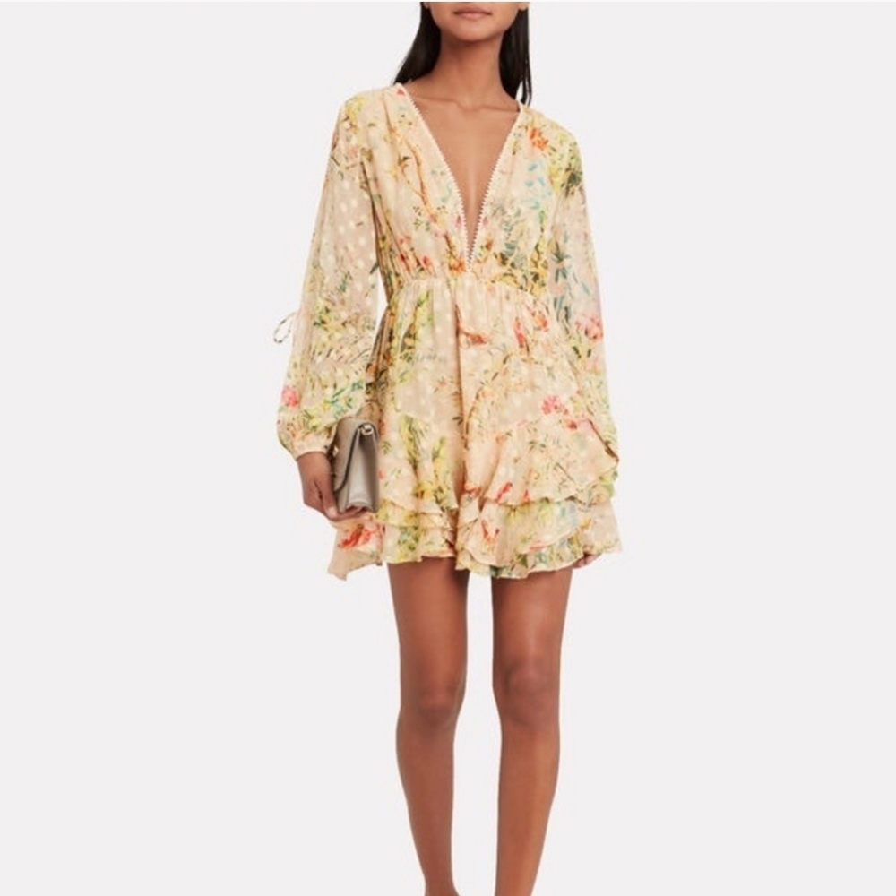 HEMANT & NANDITA Floral Mini Dress - Cream and Pink
